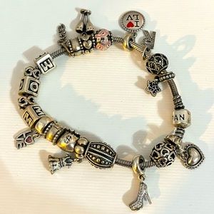 Authentic Pandora Bracelet & 21 Pandora Charms & Spacers! 925 Sterling Silver